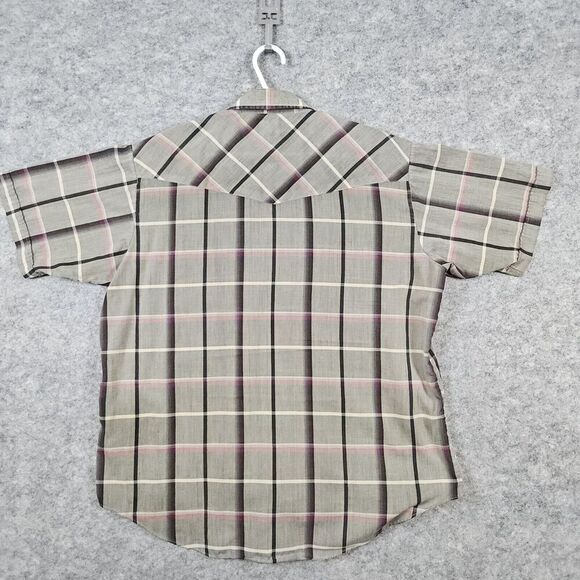 Ely Plains Men's XL Pearl Snap Short Sleeve Shirt Gray Windowpane WITH PINHOLES‎ - Picture 12 of 13